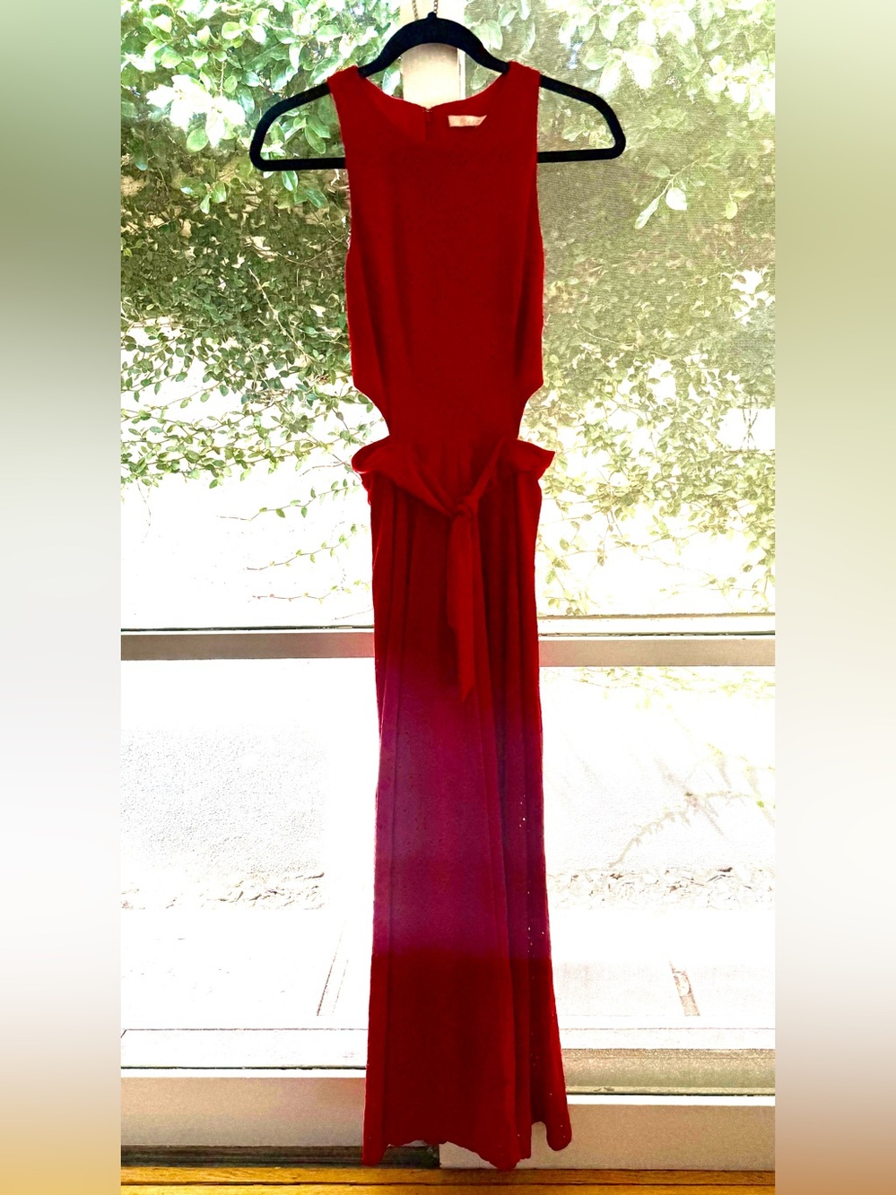 Anthropologie Hutch Red Eyelet Sure Cutout Maxi Dress with Tie Detail